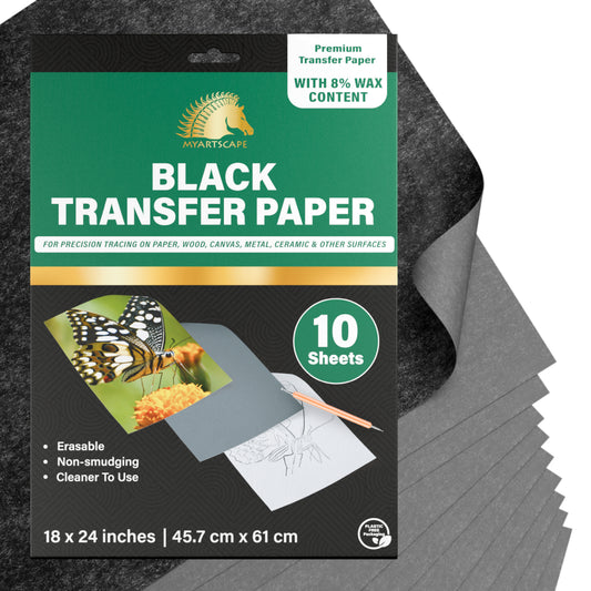 MyArtscape Black Transfer Paper 10 Sheets – 18x24 inches, waxed, erasable and non-smudging