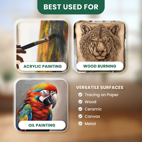 Transfer paper for acrylic painting, wood burning, oil painting; works on paper, canvas, ceramic, wood, and metal