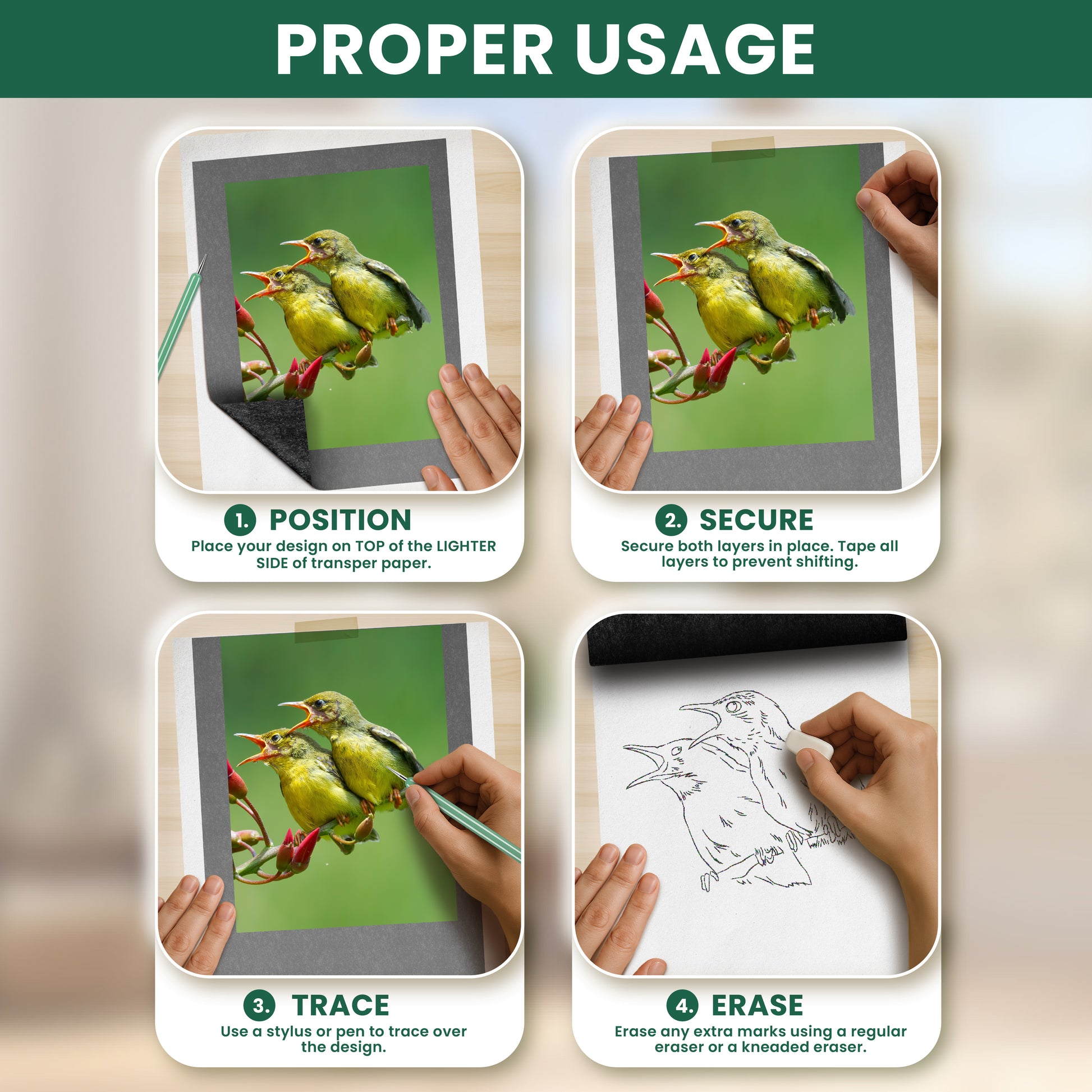 How to use transfer paper: position, secure, trace, and erase artwork accurately
