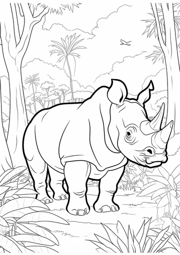 rhino in the jungle coloring page