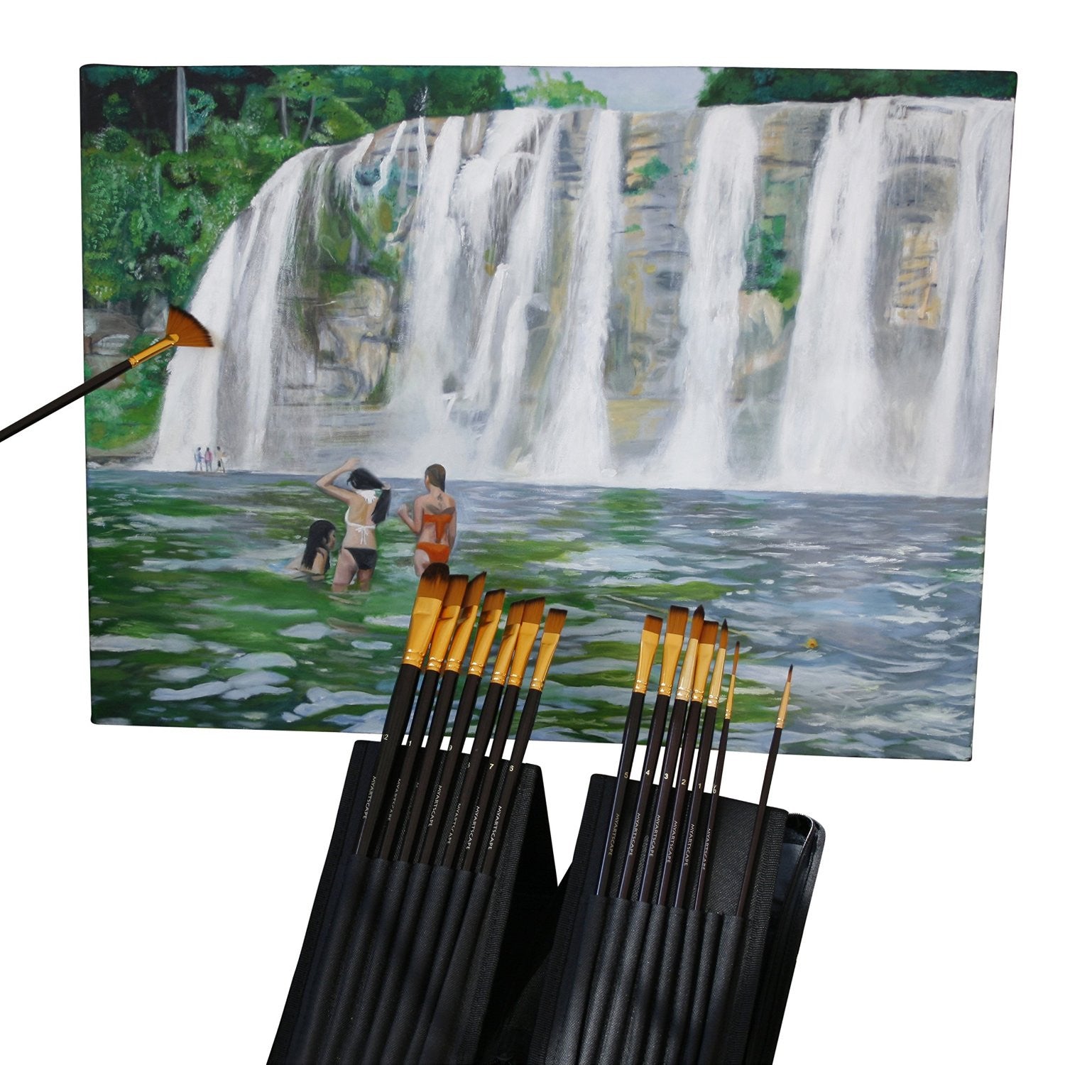 Top 15 Artist Paintbrushes - Complete Set with Long Handles and Travel Holder