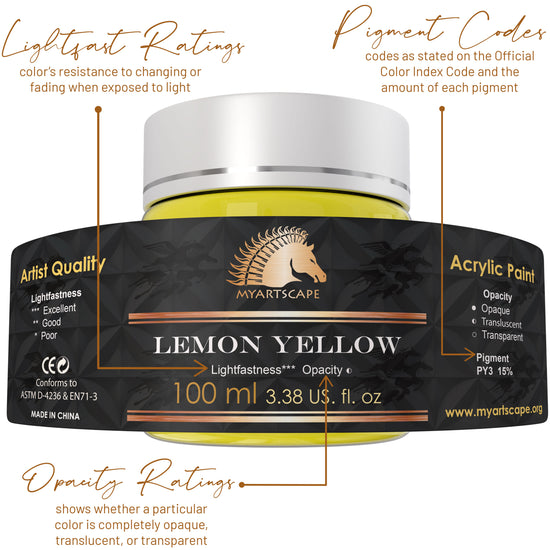 A lightfast, pigmented and opaque of lemon yellow paint